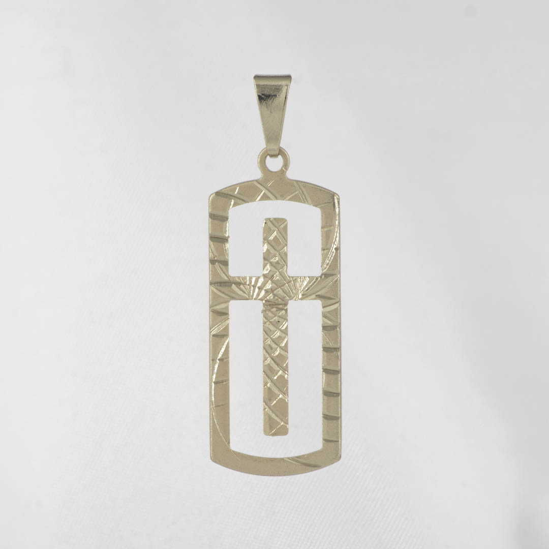 DIJE PLACA SILUETA CRUZ TALLADA