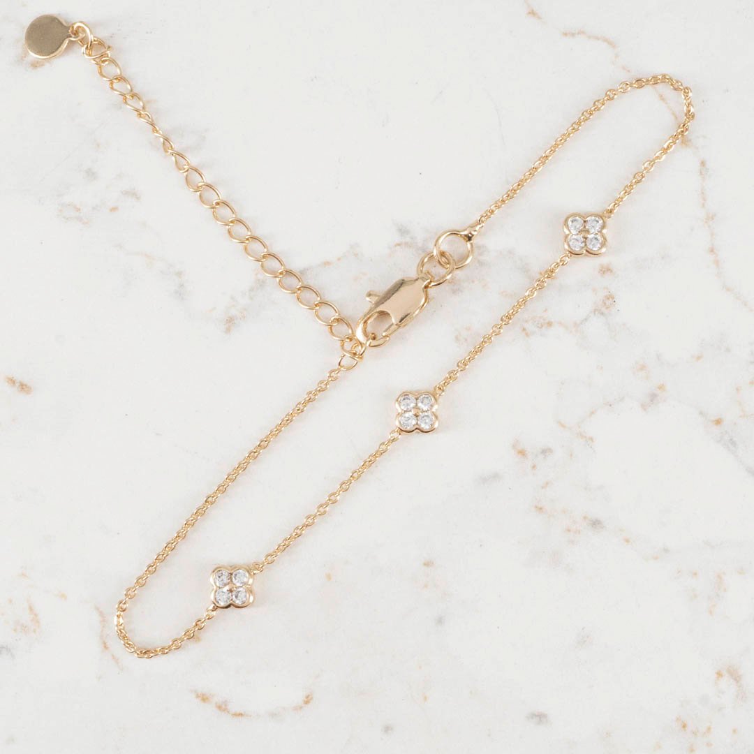 PULSERA AROS TREBOL CIRCONES X3