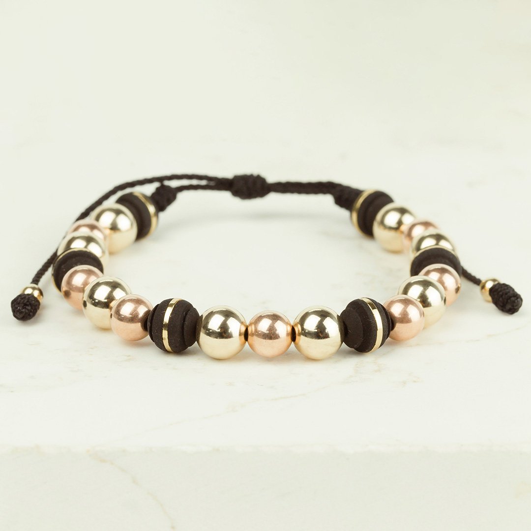 PULSERA BALINERIA NEGRA ORO ROSA Y DORADO