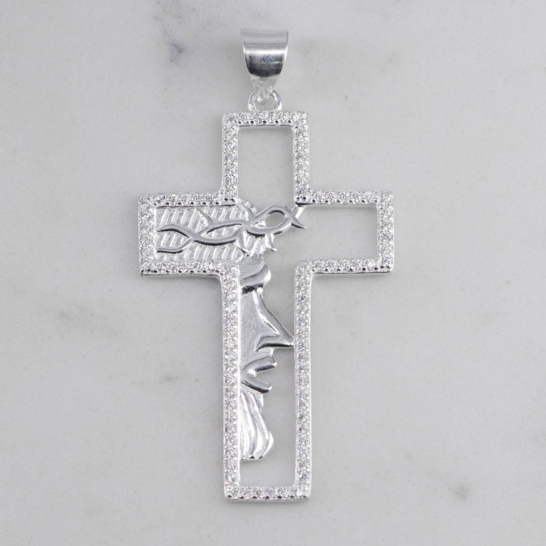 DIJE CRUZ SILUETA ROSTRO CORONA