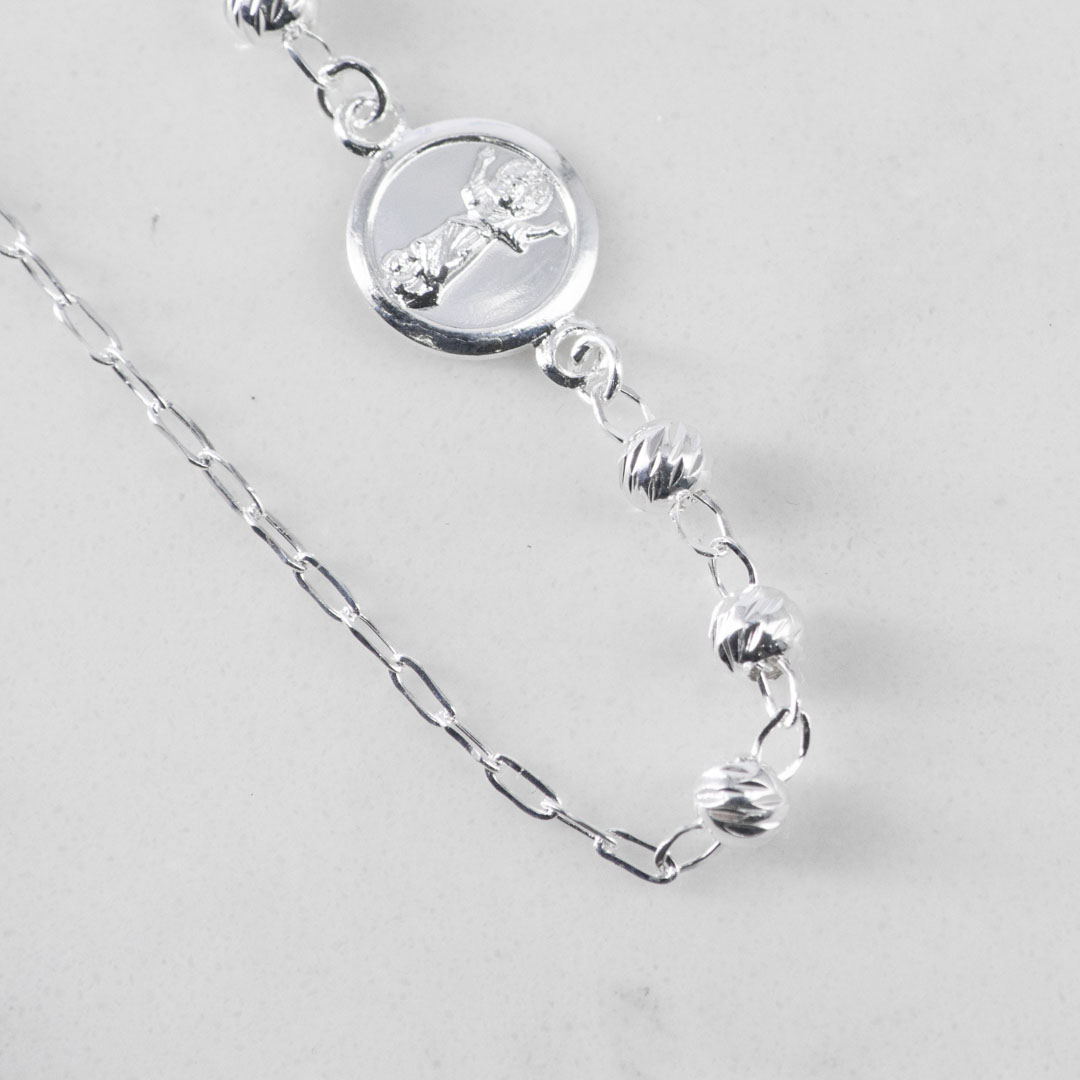 PULSERA DIVINO NIÑO BALINES MARTILLADOS 4MM-19CM