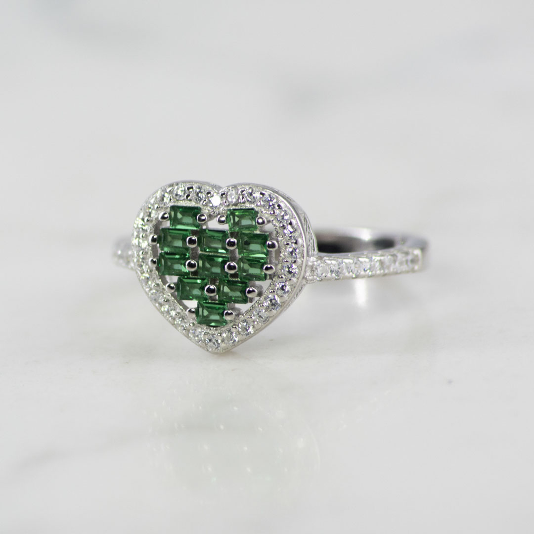 ANILLO CIRCONES CORAZON CIRCONES ESMERALDA