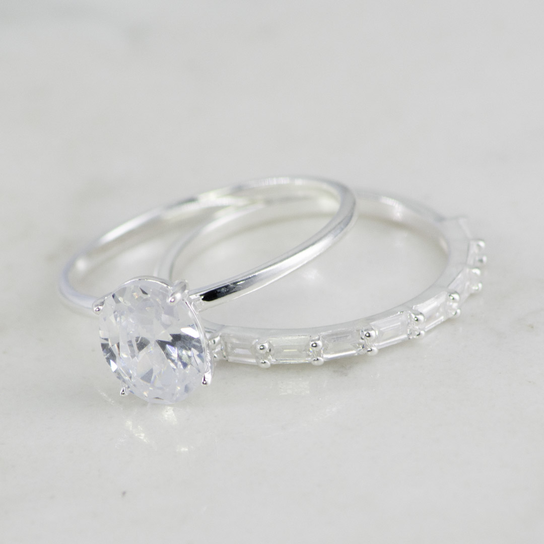 DUO DE ANILLOS CIRCON Y BAGUETTE